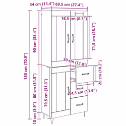 Haut Armoire Bois Ancien 69,5 X 34 X 90 Cm Bois D'Ingénierie Vidaxl - Vue supplémentaire 2