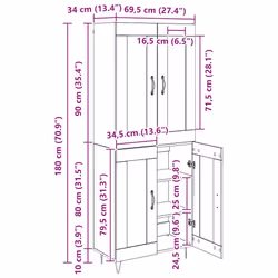 Haut Armoire Chêne Artisanal 69,5 X 34 X 90 Cm Vidaxl - Vue supplémentaire 2