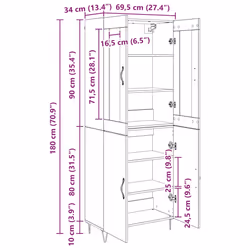 Haut Armoire Chêne Blanc Et Noir 69,5 X 34 X 180 Cm Vidaxl - Vue supplémentaire 2