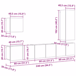 Unité Murale De Tv 5 Pcs Bois Ancien Bois D'Ingénierie Vidaxl - Vue supplémentaire 2