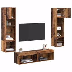Unité Murale De Tv 6 Pcs Bois Ancien Bois D'Ingénierie Vidaxl - Vue supplémentaire 2