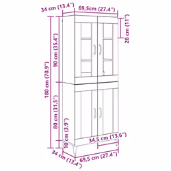 Haut Armoire Bois Ancien 69,5 X 34 X 180 Cm Bois D'Ingénierie Vidaxl - Vue supplémentaire 2