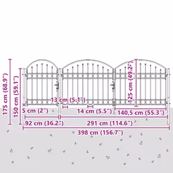 Portail De Clôture De Jardin Avec Sommet En Arc Gris 4 X 1,25 M Vidaxl - Vue supplémentaire 2