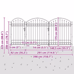 Portail De Clôture De Jardin Avec Sommet En Arc Gris Vidaxl - Vue supplémentaire 2