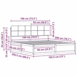 Cadre De Lit Avec Tête De Lit Rembourrée Taupe 180 X 200 Cm Vidaxl - Vue supplémentaire 2