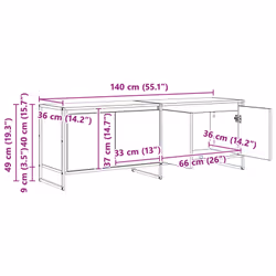 Meuble Tv Chêne Fumé 140 X 36 X 49.5 Cm Bois D'Ingénierie Vidaxl - Vue supplémentaire 2