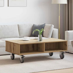 Table dappoint - VIDAXL - Chêne artisanal 90x50x30 cm - Bois dingénierie - 4 roulettes (2 verrouillables) - Rectangulaire