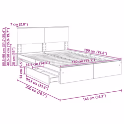 Lit De Rangement Chêne Sonoma 140 X 190 Cm Bois D'Ingénierie Vidaxl - Vue supplémentaire 2