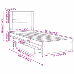 Lit De Rangement Gris Béton 75 X 190 Cm Bois D'Ingénierie Vidaxl - Vue supplémentaire 2