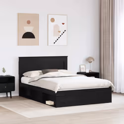 Cadre De Lit Avec Tête De Lit Noir 140 X 190 Cm Pin Massif Vidaxl - Vue supplémentaire 2