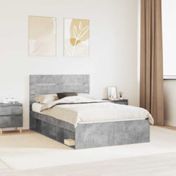 Cadre De Lit Gris Béton 135 X 190 Cm Bois De Pin Massif Vidaxl