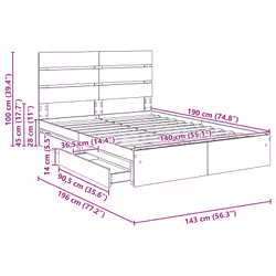 Lit De Rangement Chêne Sonoma 140 X 190 Cm Bois D'Ingénierie Vidaxl - Vue supplémentaire 2