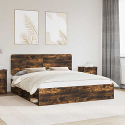 Cadre De Lit Chêne Fumé 180 X 200 Cm Bois De Pin Massif Vidaxl