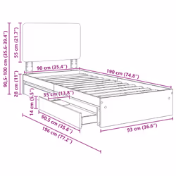 Lit De Rangement Chêne Sonoma 90 X 190 Cm Bois D'Ingénierie Vidaxl - Vue supplémentaire 2