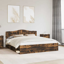Cadre De Lit Chêne Fumé 200 X 200 Cm Bois De Pin Massif Vidaxl