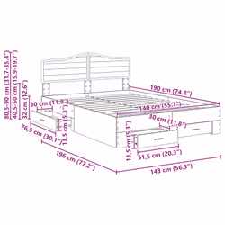 Cadre De Lit Chêne Fumé 140 X 190 Cm Bois D'Ingénierie Vidaxl - Vue supplémentaire 2