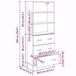 Haut Armoire Bois Ancien 69,5 X 34 X 180 Cm Bois D'Ingénierie Vidaxl - Vue supplémentaire 2