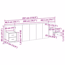 Tête De Lit Avec Armoire 3 Pcs Bois Ancien Bois D'Ingénierie Vidaxl - Vue supplémentaire 2