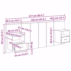 Tête De Lit Avec Armoire 3 Pcs Bois Ancien Bois D'Ingénierie Vidaxl - Vue supplémentaire 2