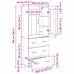 Haut Armoire Avec Tiroir Bois Ancien 69,5 X 34 X 180 Cm Vidaxl - Vue supplémentaire 2