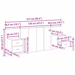 Tête De Lit Avec Armoire 3 Pcs Bois Ancien Bois D'Ingénierie Vidaxl - Vue supplémentaire 2