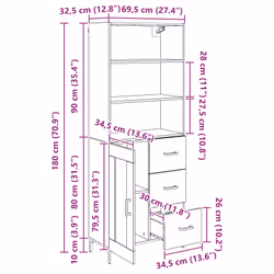 Haut Armoire Avec Tiroir Chêne Artisanal 69,5 X 34 X 180 Cm Vidaxl - Vue supplémentaire 2