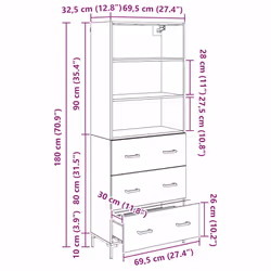 Haut Armoire Avec Tiroir Chêne Artisanal 69,5 X 34 X 180 Cm Vidaxl - Vue supplémentaire 2