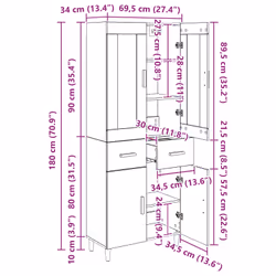Haut Armoire Avec Tiroir Chêne Artisanal 69,5 X 34 X 180 Cm Vidaxl - Vue supplémentaire 2