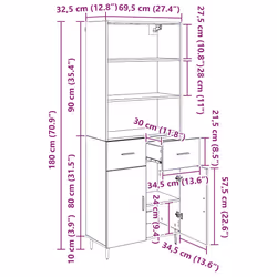 Haut Armoire Avec Tiroir Chêne Artisanal 69,5 X 34 X 180 Cm Vidaxl - Vue supplémentaire 2