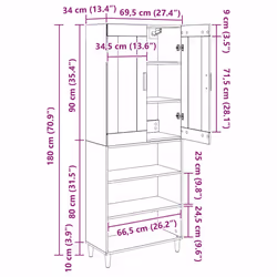 Haut Armoire Chêne Artisanal 69,5 X 34 X 180 Cm Vidaxl - Vue supplémentaire 2