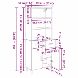 Haut Armoire Avec Tiroir Chêne Artisanal 69,5 X 32,5 X 180 Cm Vidaxl - Vue supplémentaire 2
