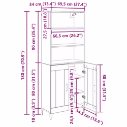 Haut Armoire Chêne Artisanal 69,5 X 34 X 180 Cm Vidaxl - Vue supplémentaire 2