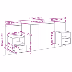 Tête De Lit Avec Armoire Avec Tiroir 3 Pcs Chêne Artisanal Vidaxl - Vue supplémentaire 2