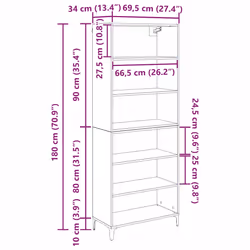 Haut Armoire Chêne Artisanal 69,5 X 34 X 180 Cm Vidaxl - Vue supplémentaire 2