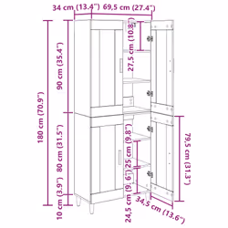Haut Armoire Chêne Artisanal 69,5 X 34 X 180 Cm Vidaxl - Vue supplémentaire 2