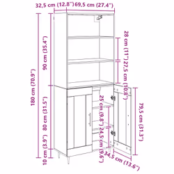 Haut Armoire Chêne Artisanal 69,5 X 34 X 180 Cm Vidaxl - Vue supplémentaire 2