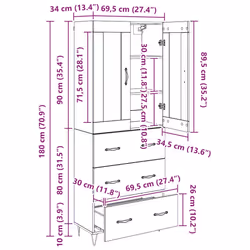 Haut Armoire Chêne Noir 69,5 X 34 X 180 Cm Bois D'Ingénierie Vidaxl - Vue supplémentaire 2