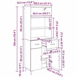 Haut Armoire Chêne Noir 69,5 X 34 X 180 Cm Bois D'Ingénierie Vidaxl - Vue supplémentaire 2
