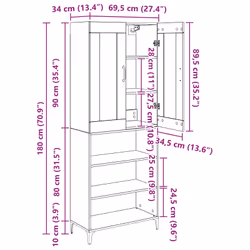 Haut Armoire Chêne Noir 69,5 X 34 X 180 Cm Bois D'Ingénierie Vidaxl - Vue supplémentaire 2