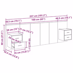 Tête De Lit Avec Armoire 3 Pcs Chêne Noir Bois D'Ingénierie Vidaxl - Vue supplémentaire 2