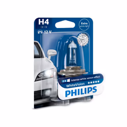Philips WhiteVision Type de lampe : H4, lot de : 1, lampes pour éclairage avant, 60 W, 12 V, H4, Halogène, 3700 K, 1 pièce(s)