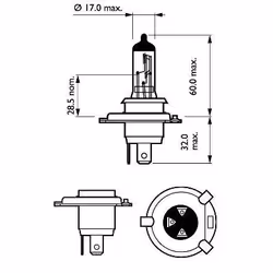 PHILIPS 12342ELC2 Ampoule, projecteur longue portée H4 12V 60/55W Halogène OPEL: Vivaro A Van, TOYOTA: Yaris III 3/5 portes