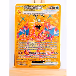 Carte métallique pokémon couleur or - Dracaufeu EX - Flammes obsédiennes - Version française