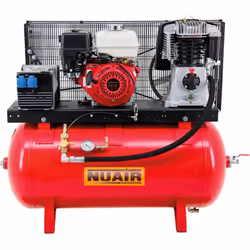 Compresseur d'air thermique essence bi énergie fixe. Ce compresseur est équipé d'un moteur HONDA (GX270) ainsi qu'un démarreu ...