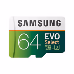 Samsung EVO Select, 64 Go, MicroSDXC, Classe 10, UHS-I, 100 Mo/s, 90 Mo/s