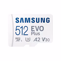 Samsung EVO Plus, 512 Go, MicroSDXC, Classe 10, UHS-I, 130 Mo/s, 130 Mo/s