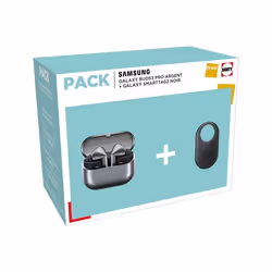 Pack Ecouteurs sans fil Samsung Galaxy Buds3 Pro Bluetooth avec réduction active du bruit Argent + SmartTag2 Noir