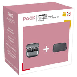 Pack Ecouteurs intra-auriculaires sans fil Samsung Galaxy Buds 3 avec réduction de bruit Argent + Chargeur sans fil rapide 15 W