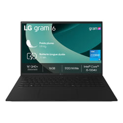 LG Gram 16Z90RU Intel Core i5-1334U PC portable 16" WQXGA 16Go RAM 512Go SSD Wi-Fi 6E Win11 Français Noir