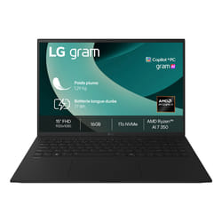 LG Gram 15Z80T Copilot+ PC AMD Ryzen AI 7 350 PC portable 15.6" Full HD 16Go RAM 1To SSD Wi-Fi 6E Win11 Français Noir